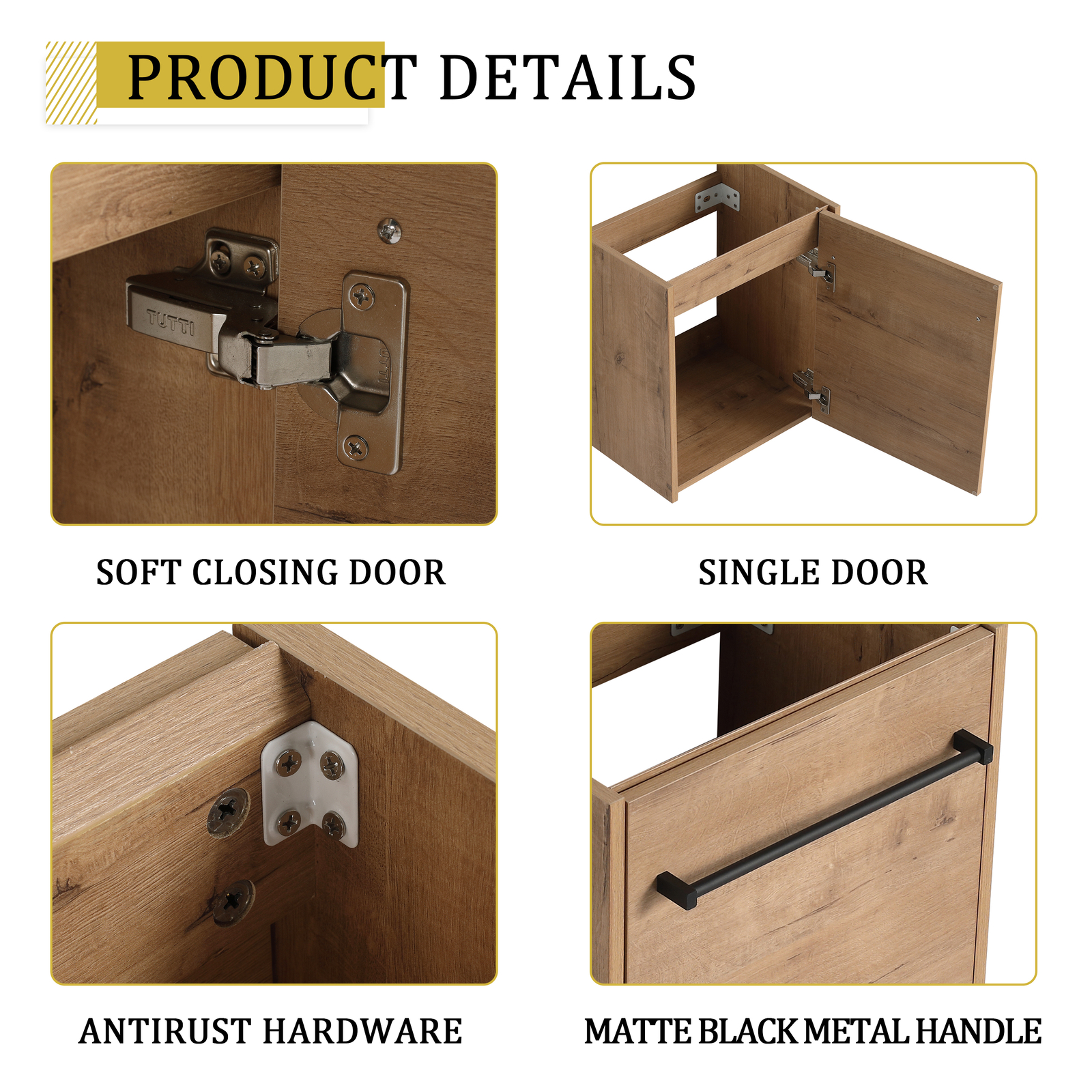 18in Wall-Mounted Small Bathroom Vanity Cabinet W/ Undermount Ceramic Sink Oak