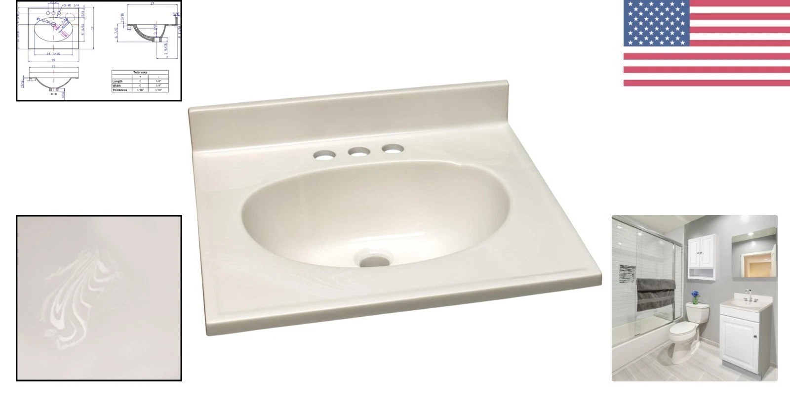 Ivory Swirl 19-Inch Vanity Top with Built-In Backsplash and Sink – Easy Install
