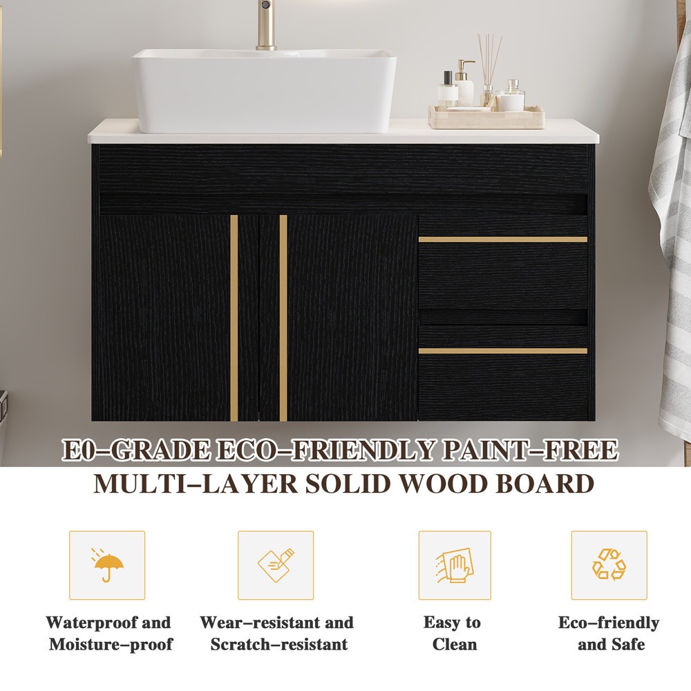 36″ Wall Mounted Bathroom Vanity with Sink, Floating Vanity Cabinet, 2 Drawers