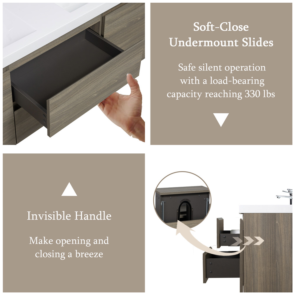 60″ Wall Mounted Bathroom Vanity w/Double Sink, Floating Vanity Cabinet,2 Drawer