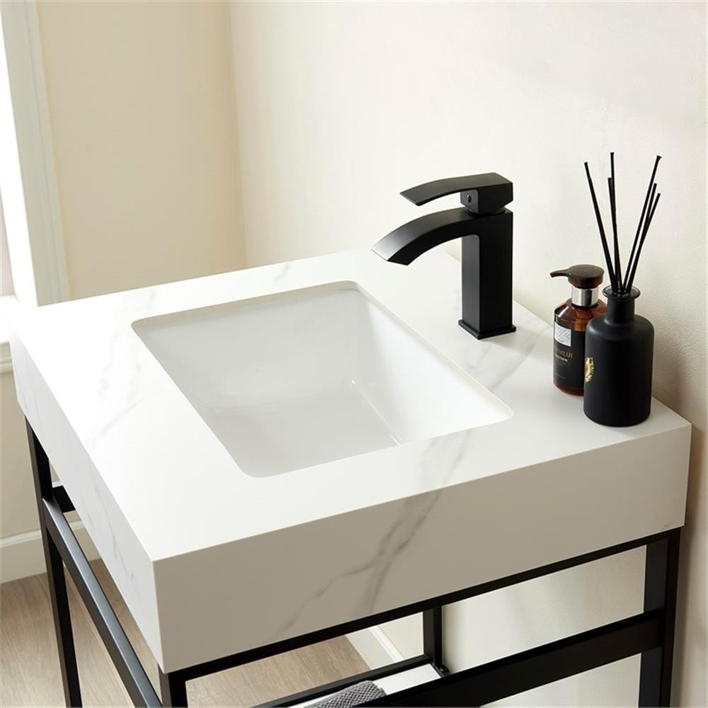 Funes 24″ Single Sink Bathroom Vanity in Matte Black Frame White Top No Mirror
