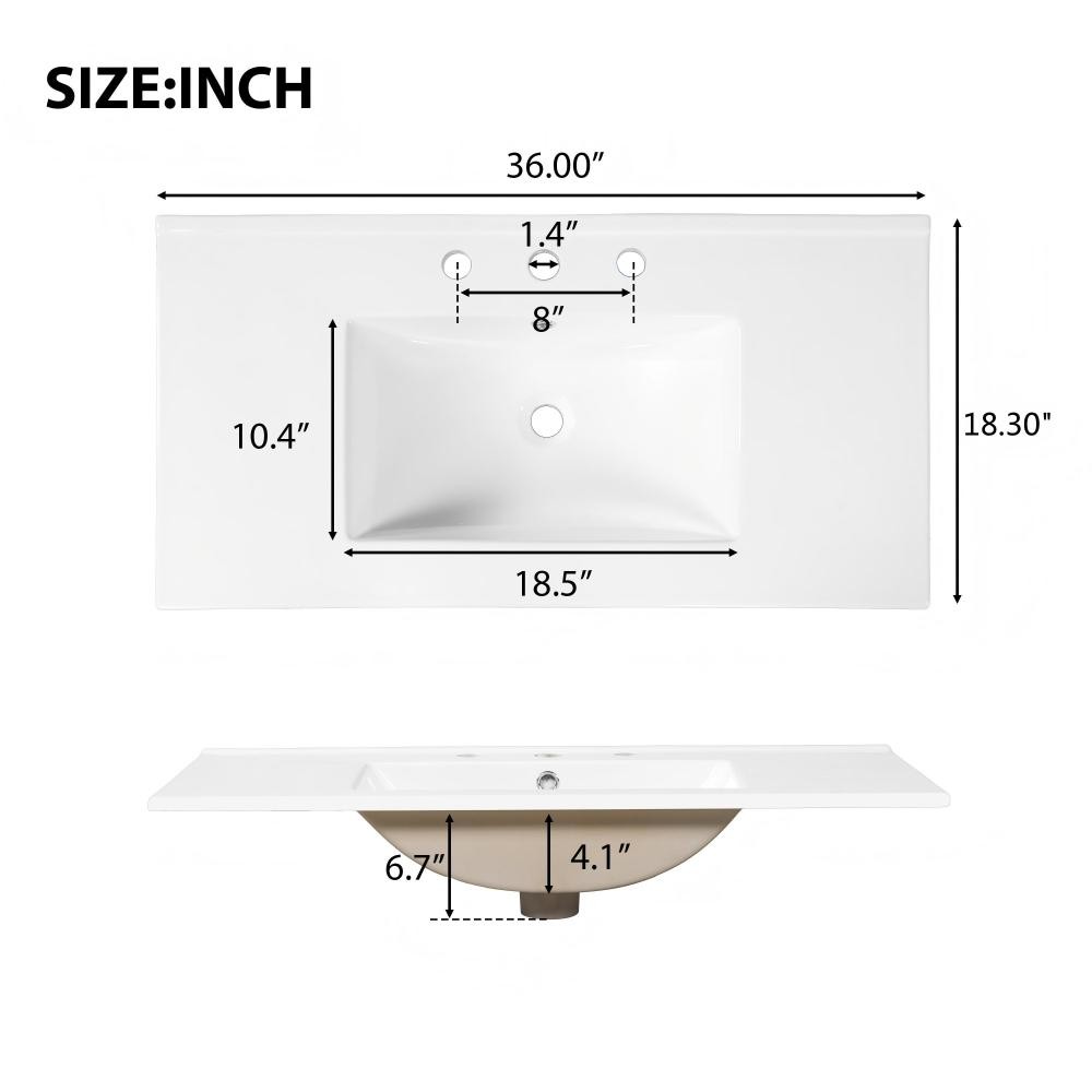 36″ Striped Bathroom Vanity,Soft-Close Dual-Door Storage &Premium Ceramic Sink
