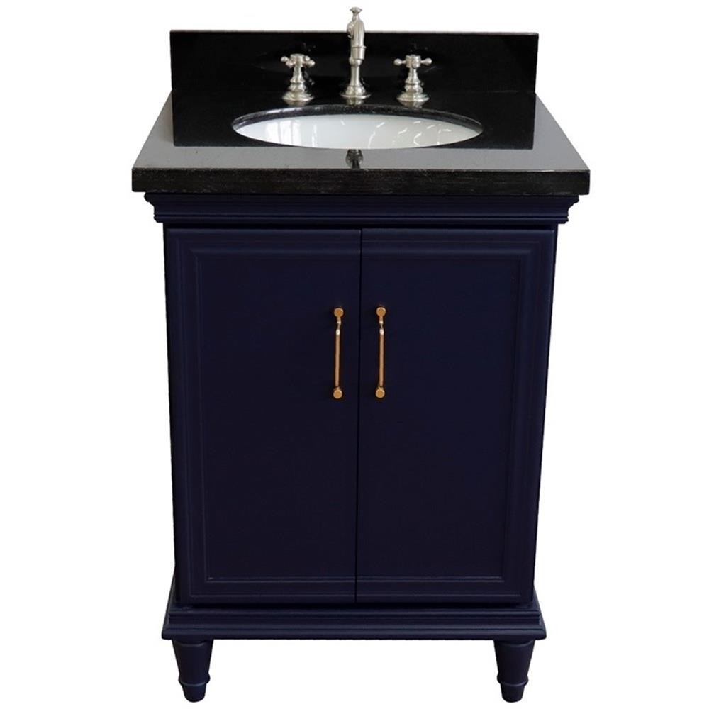 25 in. Single Wooden Vanity Blue with Black Galaxy Oval Sink