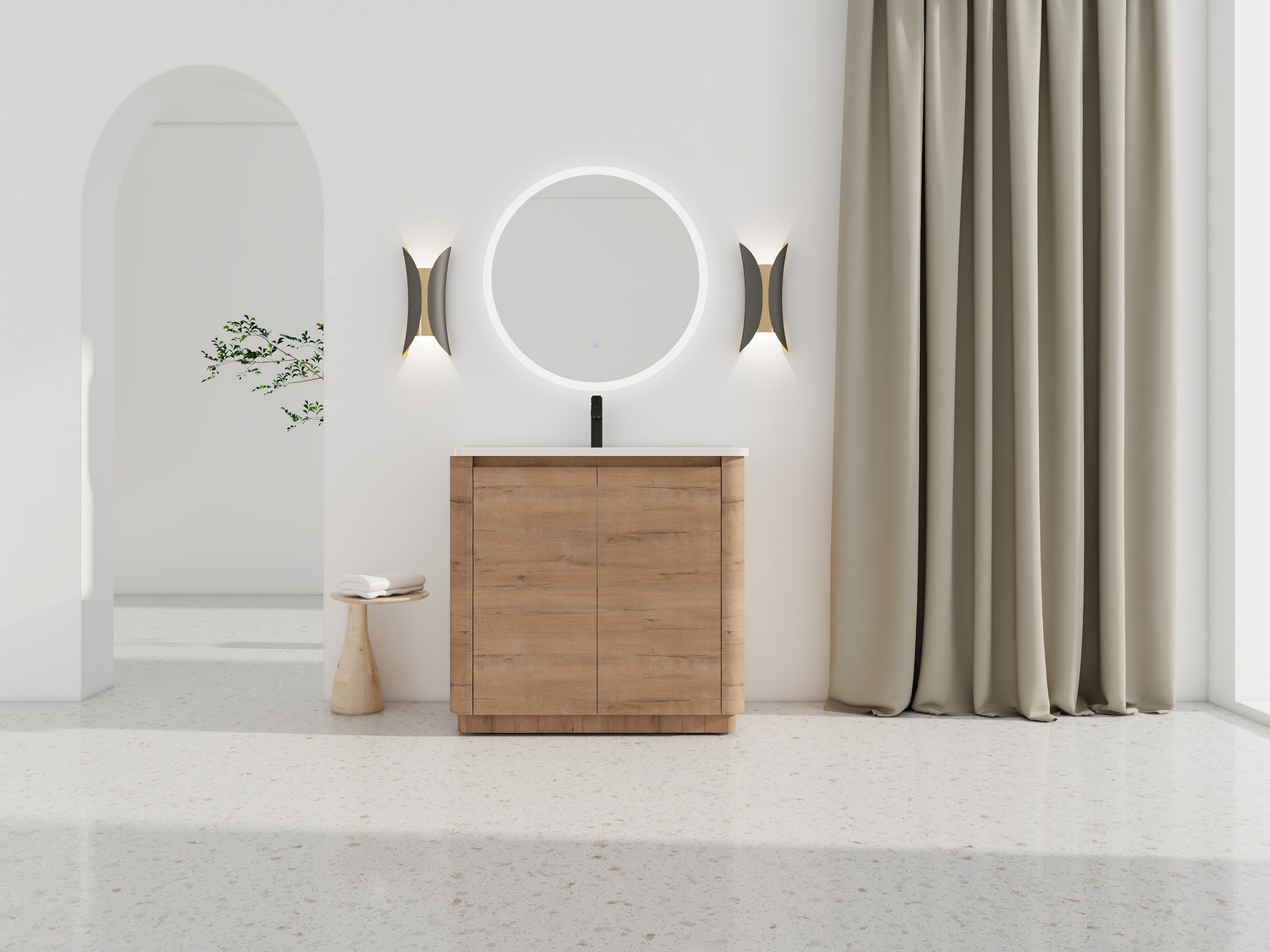 36 inch Freestanding Bathroom Vanity with Ceramic Sink Adjustable Shelf Plywood
