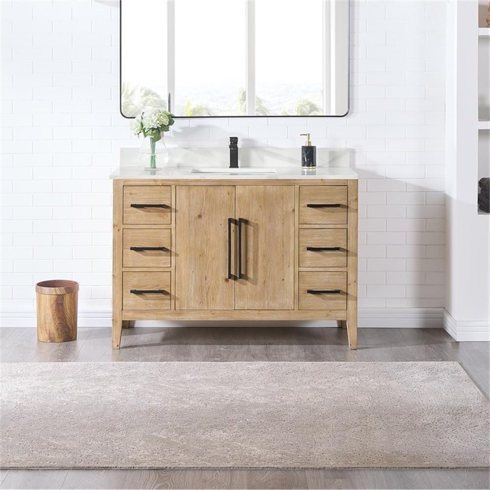 Pemberly Row 48″ Wood Vanity Base – Weathered Fir without Top and Sink no Mirror