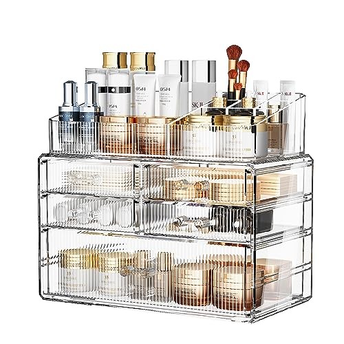 Stackable Organizer, Acrylic Cosmetic Organizer (1 Base, 4 Drawers) with Top