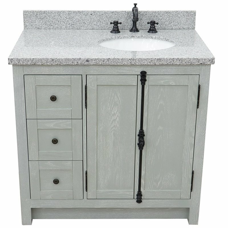 Plantation Solid Wood Vanity with Right Oval Sink in Gray Ash