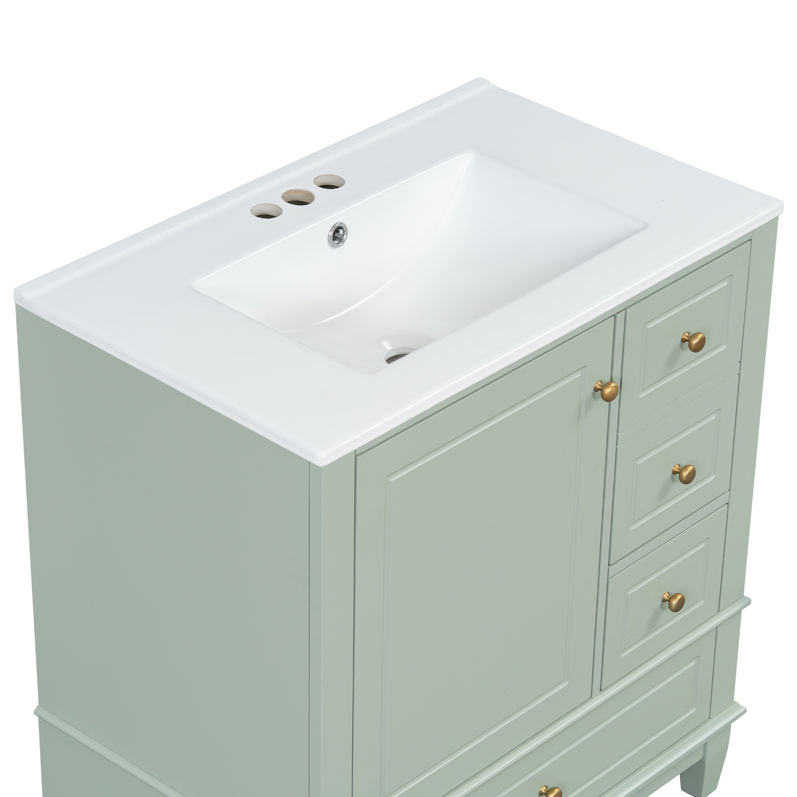 30″ Bathroom Vanity w/Ceramic Sink Freestanding Solid Wood Storage Cabinet Shelf