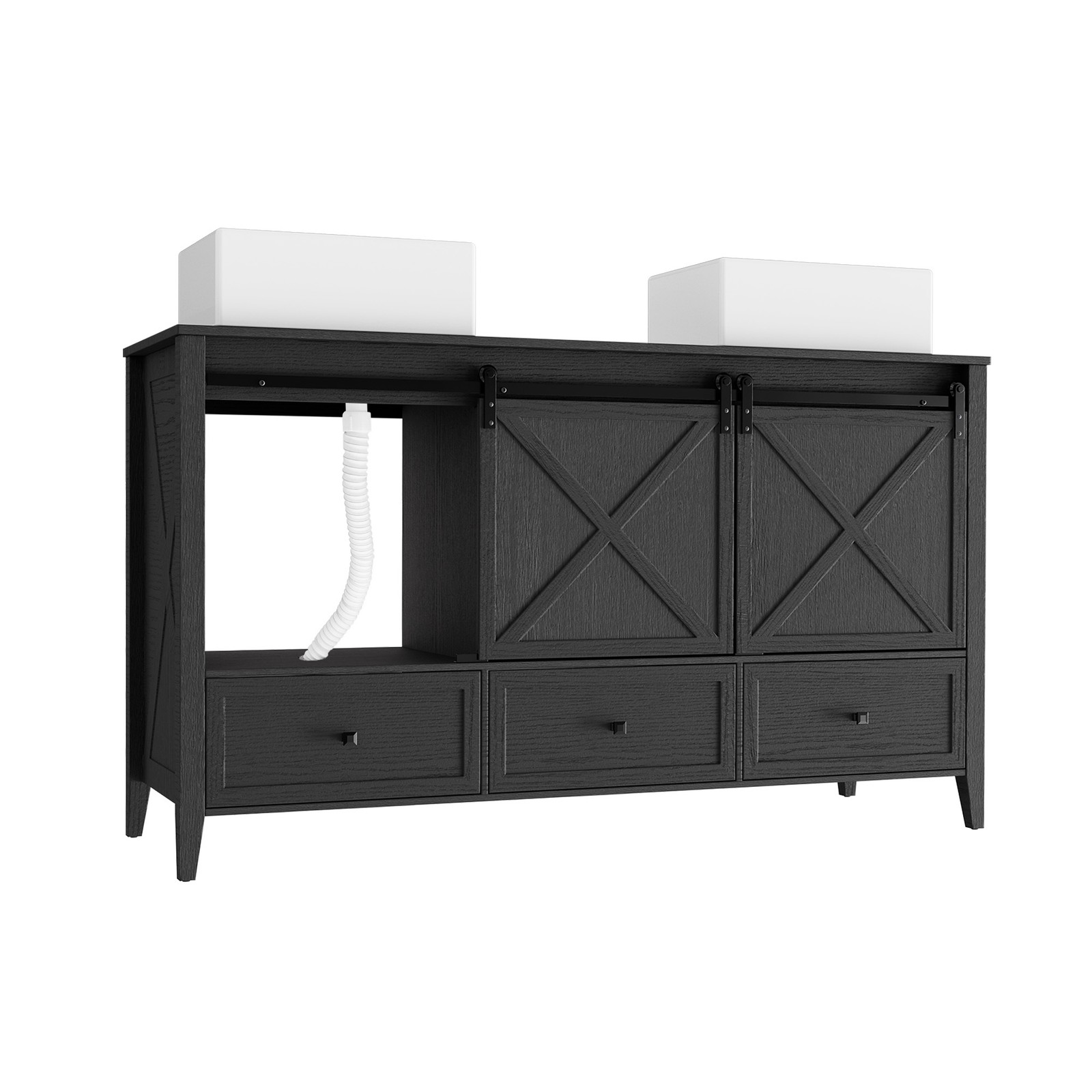 60inch Bathroom Vanity Set Double Sink Ceramic Freestanding Storage Cabinet Wood
