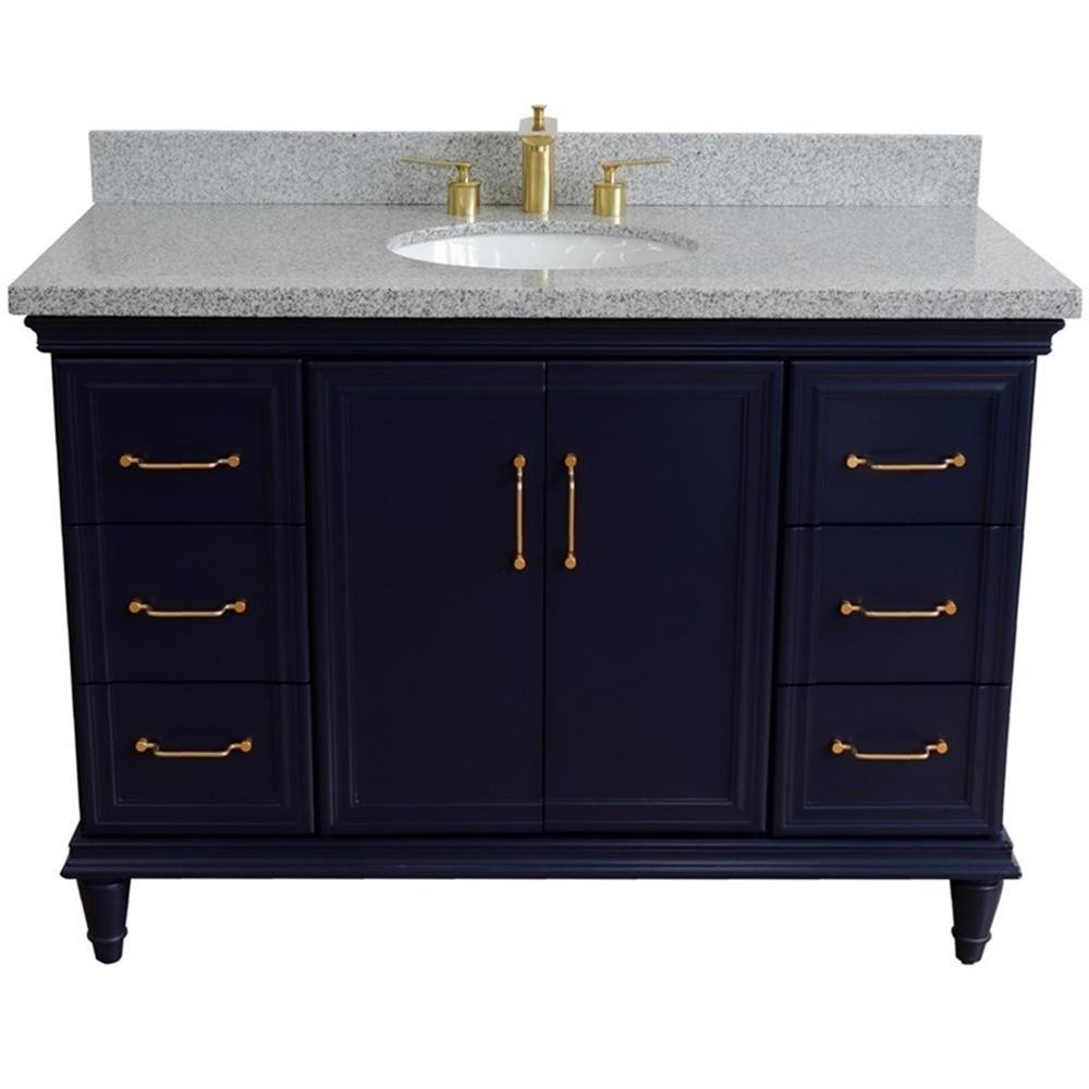 49 in. Single Wooden Vanity Blue with Gray Granite Oval Sink