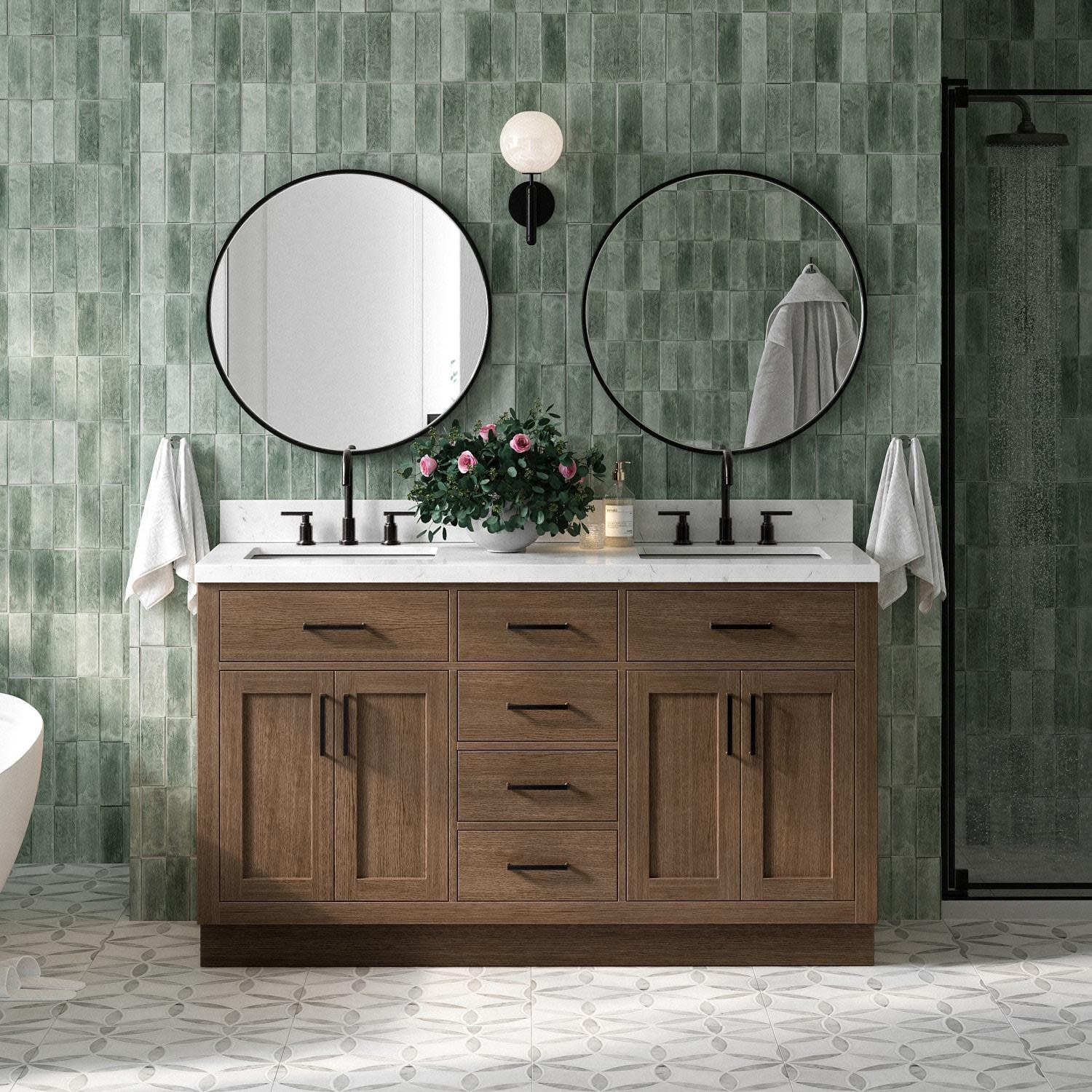 Ariel T060D-BC Hepburn 60″ Double – Brown Oak / Satin Brass Hardware