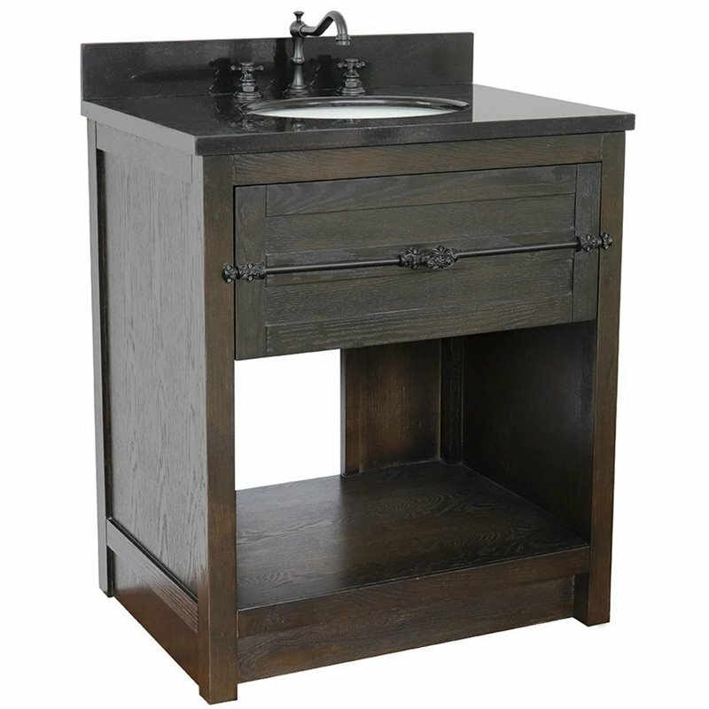 Plantation 31″ Solid Wood Single Oval Sink Vanity in Black Galaxy/Brown Ash