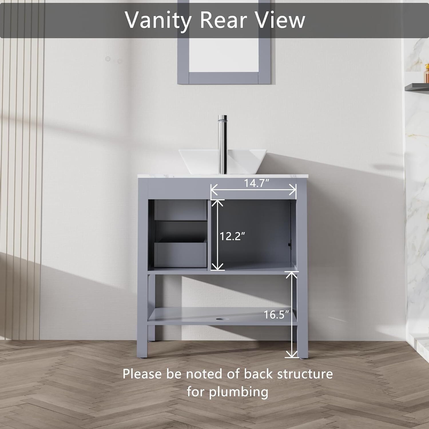 30″ Grey Bathroom Vanity and Sink Combo Marble Pattern Top w/Mirror Faucet&Drain