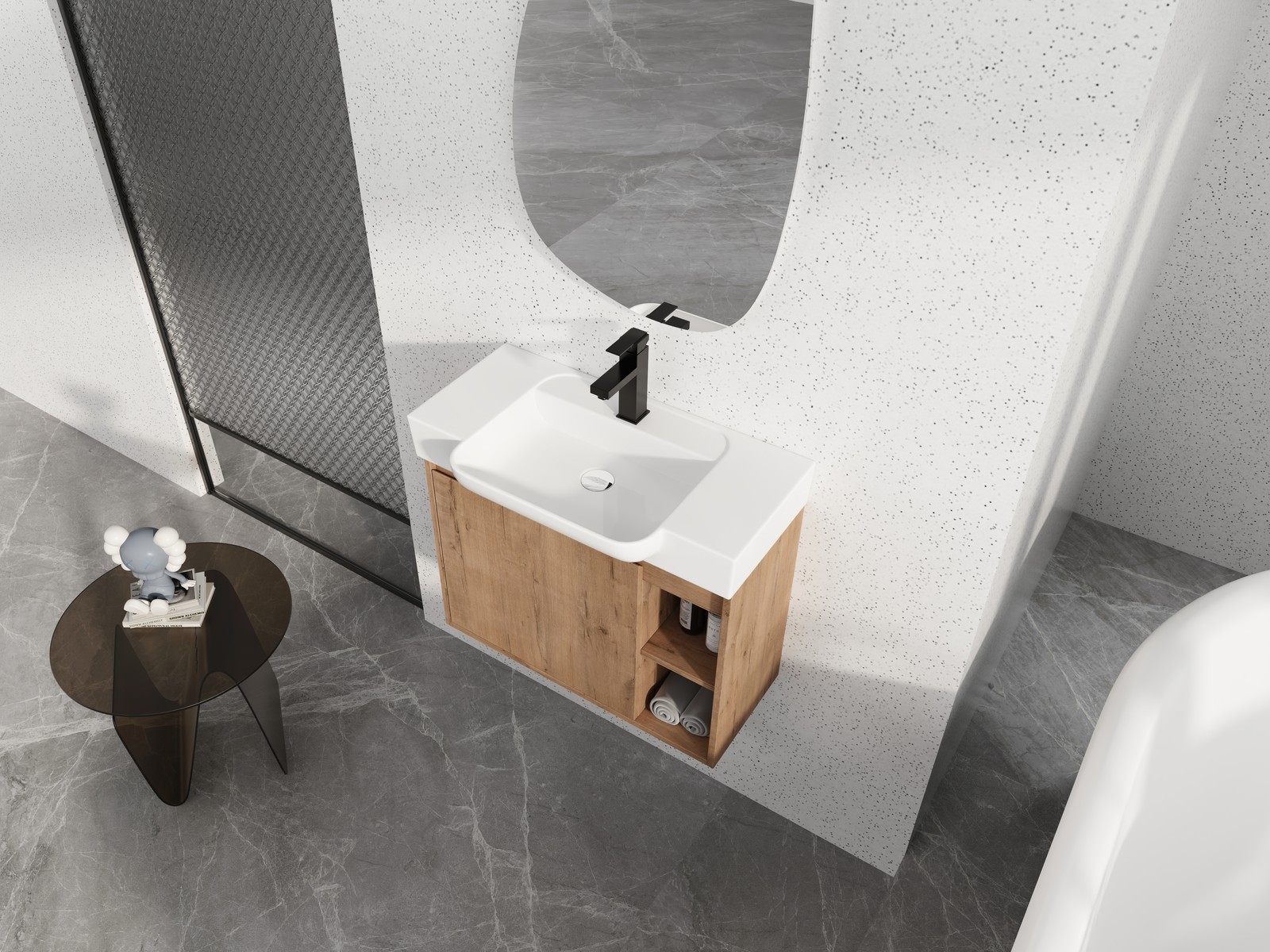 28 Inch Wall Mount Bathroom Vanity White Ceramic Sink Soft Close Door