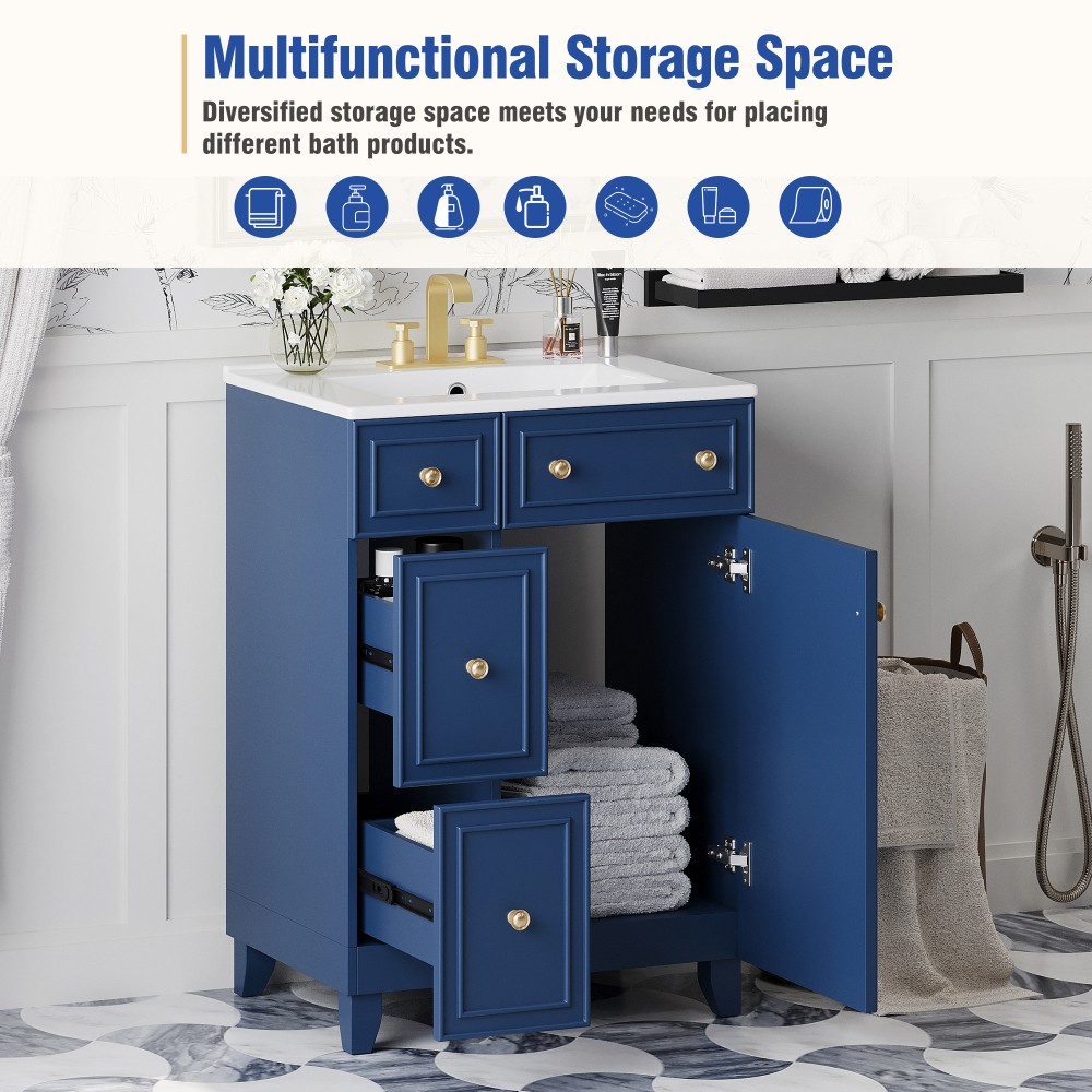 Bathroom Vanity with Ceramic Sink Features 2 Drawers and 1 Door