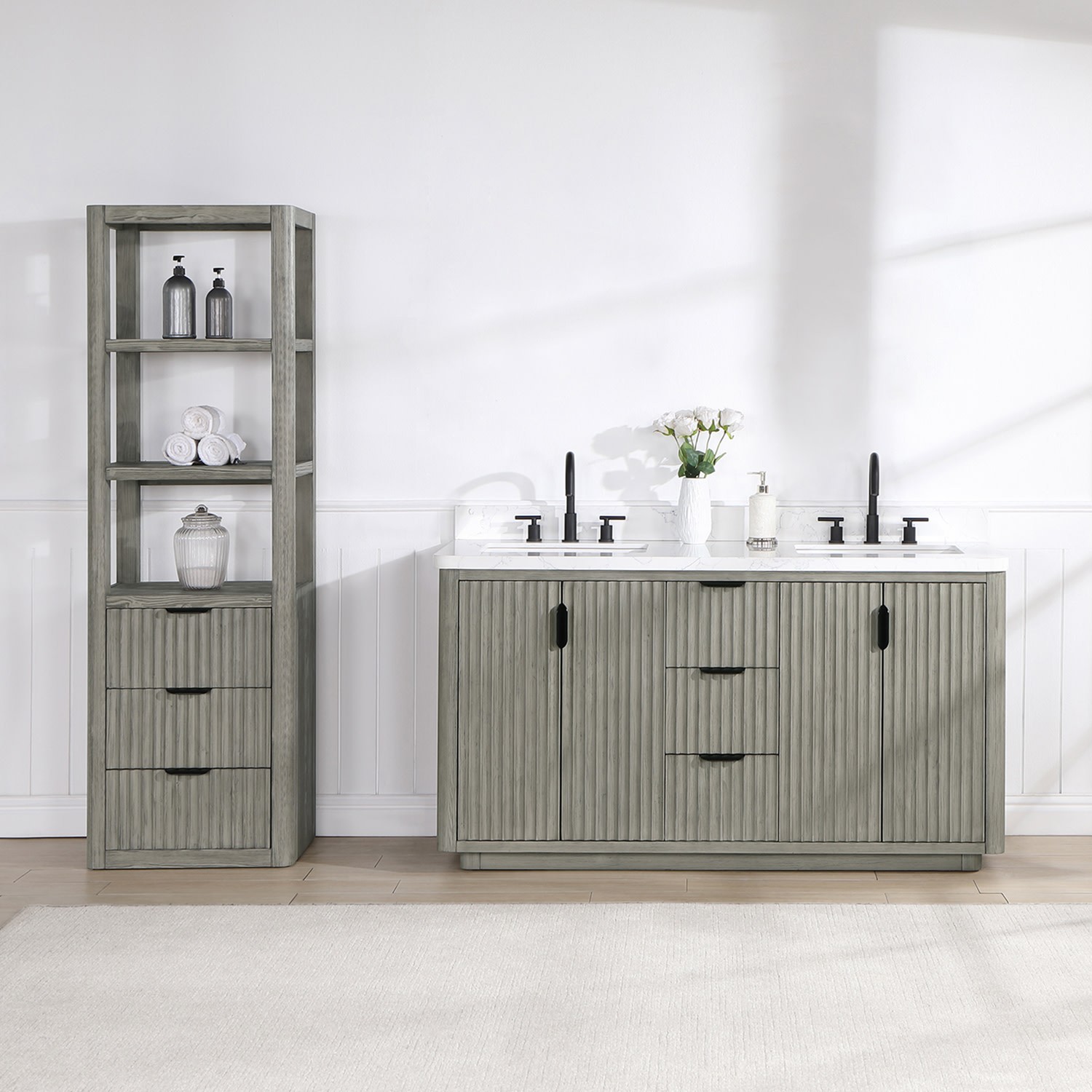 Miseno MV-NM-704160M Cadiz 60″ – Fir Wood Black / Lightning White