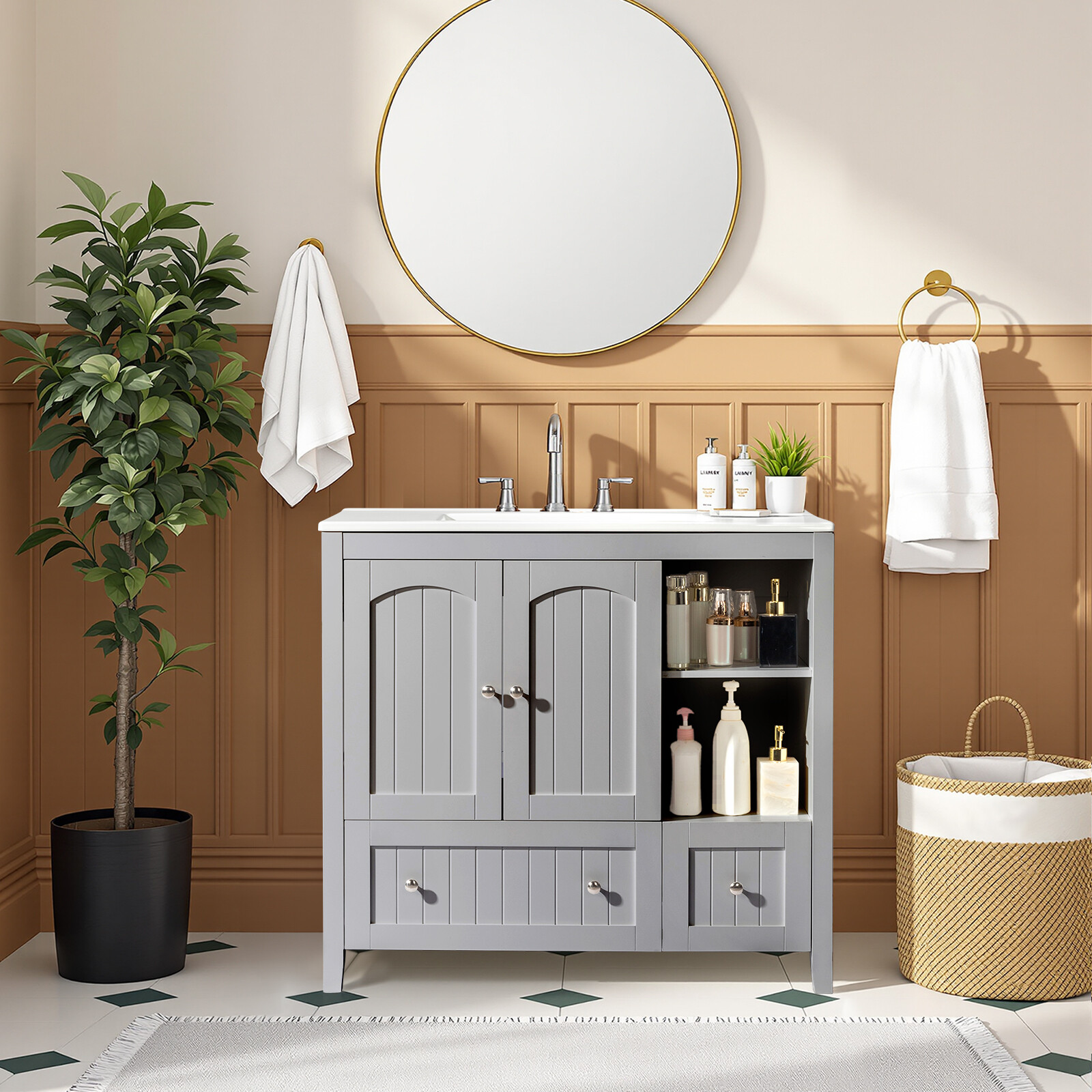 36 inch Bathroom Vanity Without Sink Wood Cabinet with 2 Doors & 2 Drawers