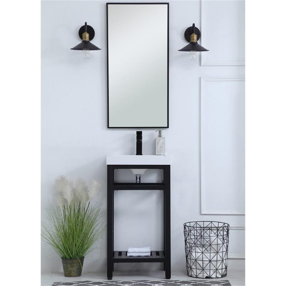 Pemberly Row 18″ Single Resin Top Metal Bathroom Vanity in Black