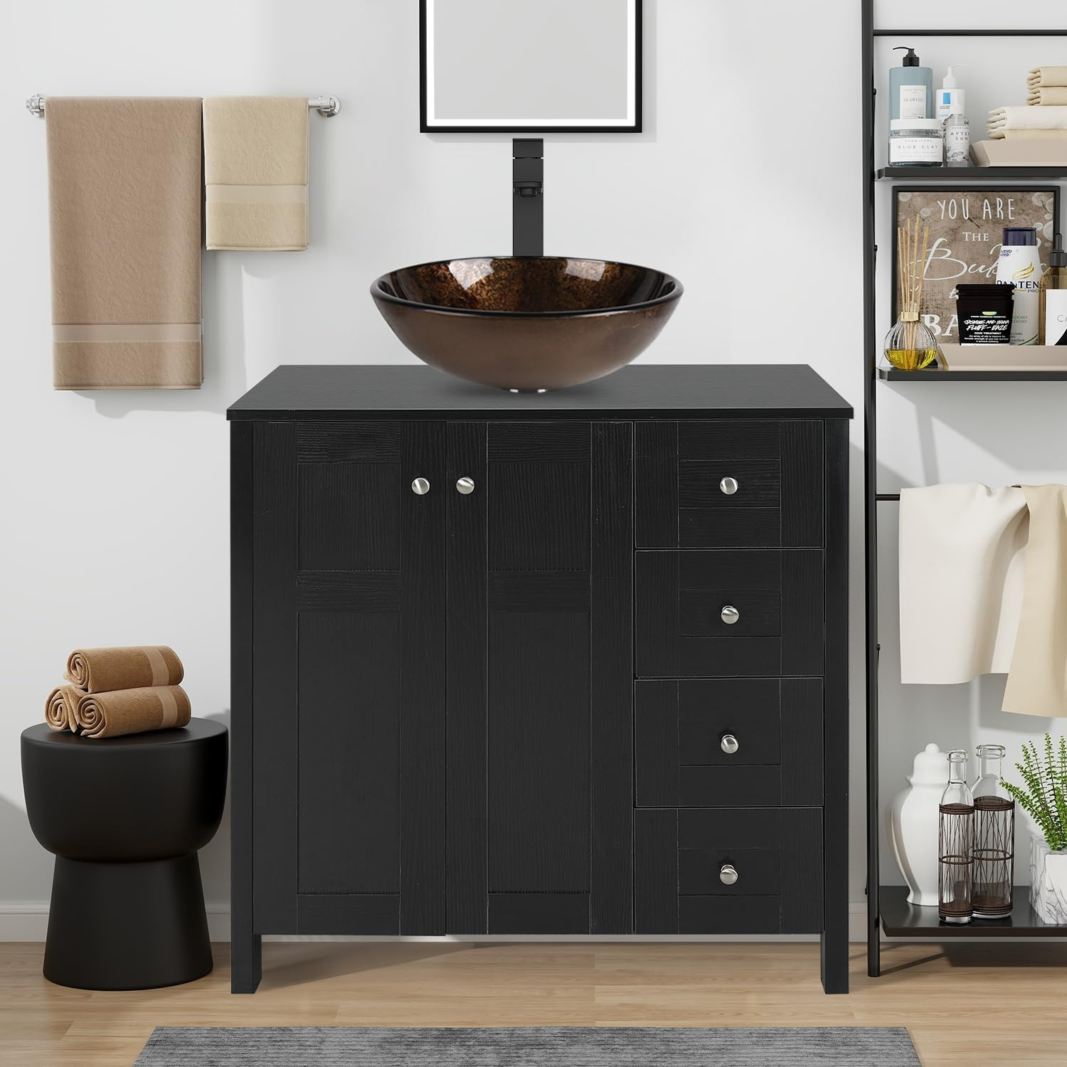 32 Inch Bathroom Vanity with Sink, Traditional Freestanding Black Bathroom Vanit
