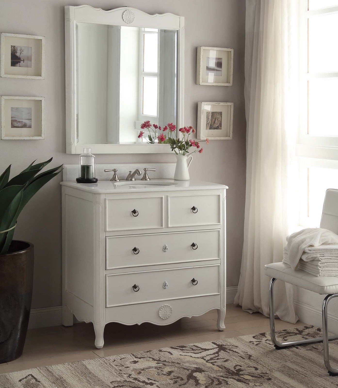 34 inch Cottage look Daleville Bathroom Sink vanity & Mirror HF081AW-MIR (White)