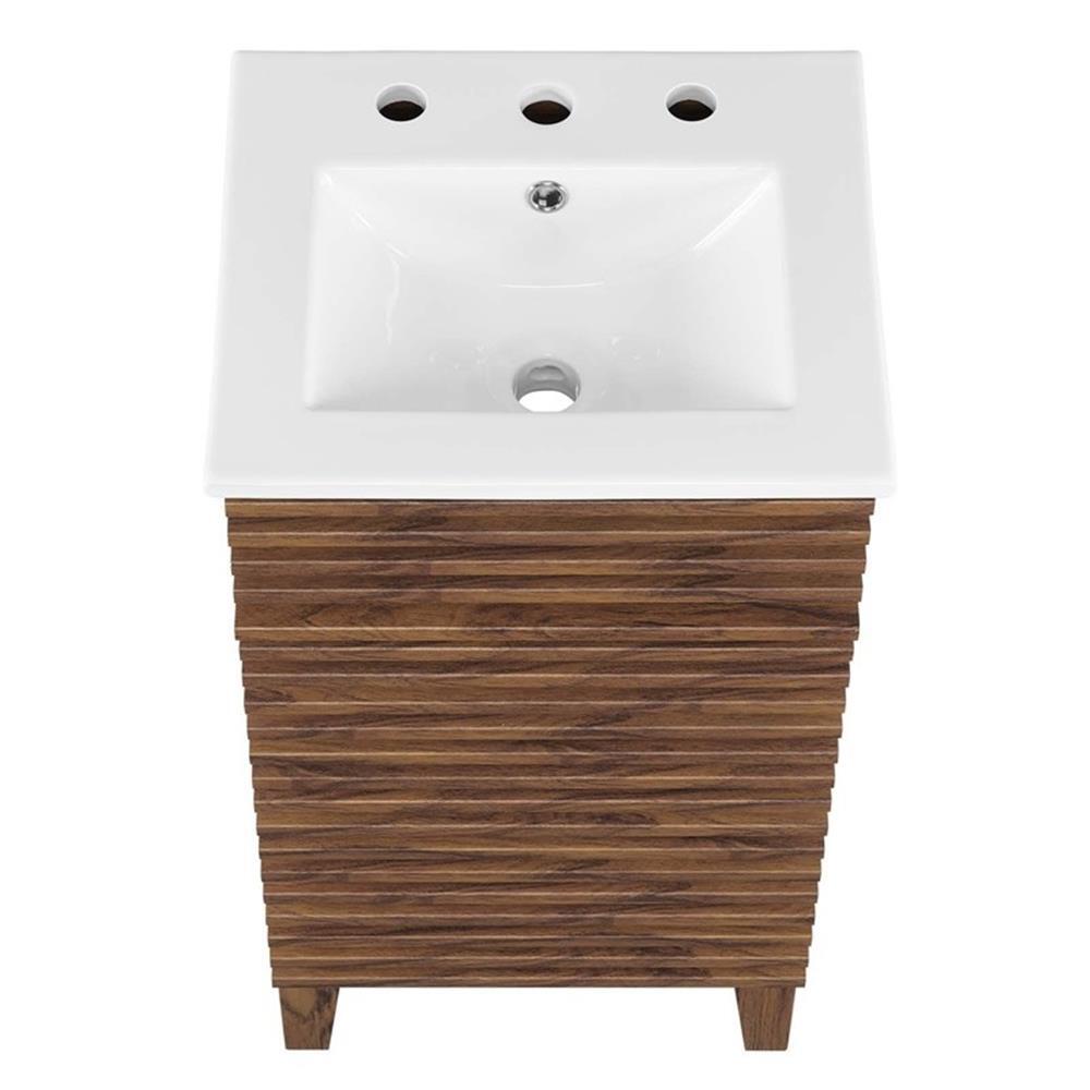 Modway Render 18″ Wood & Ceramic Bathroom Vanity Cabinet in Walnut/White