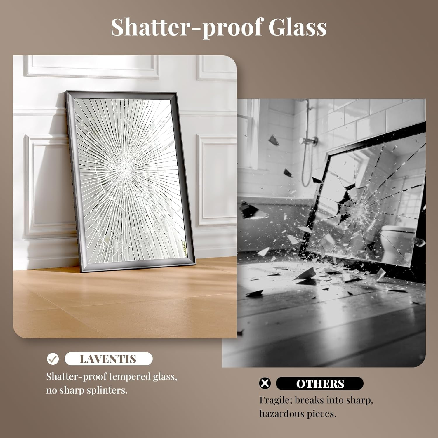 Modern 24×36 Black Metal Framed Bathroom Mirror, HD Tempered Glass, Anti-Rust