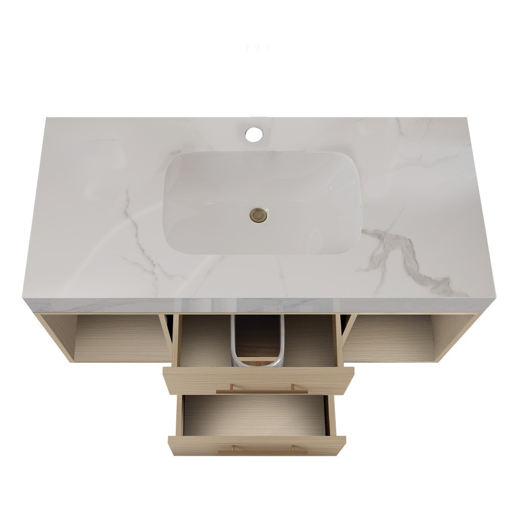 39.4 ” Floating Bathroom Vanity with Ceramic sink, Modern Wall Mounted Vanity