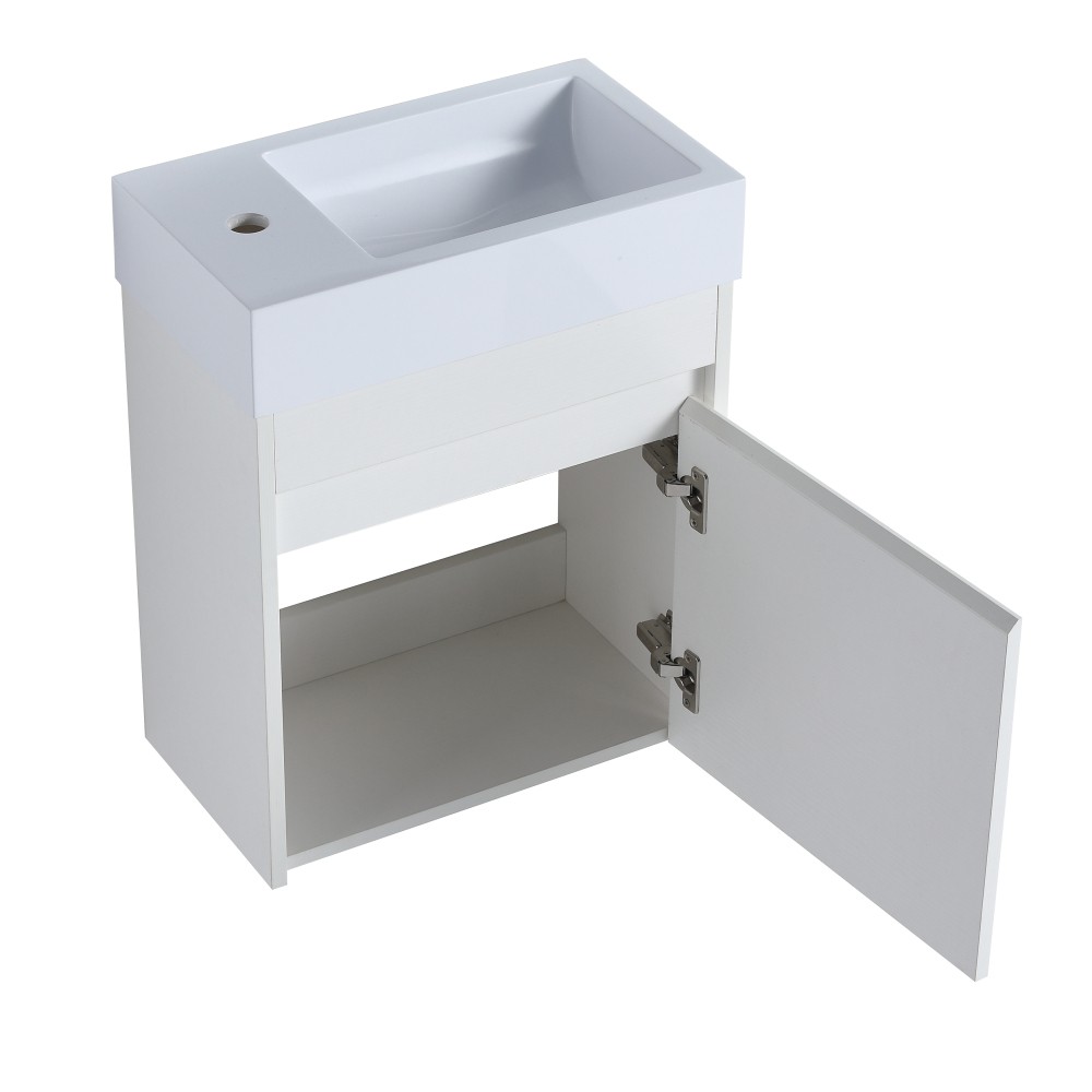 Modern Floating Vanity with Soft-Close Door & White Sink, Eco Plywood (18.11″)