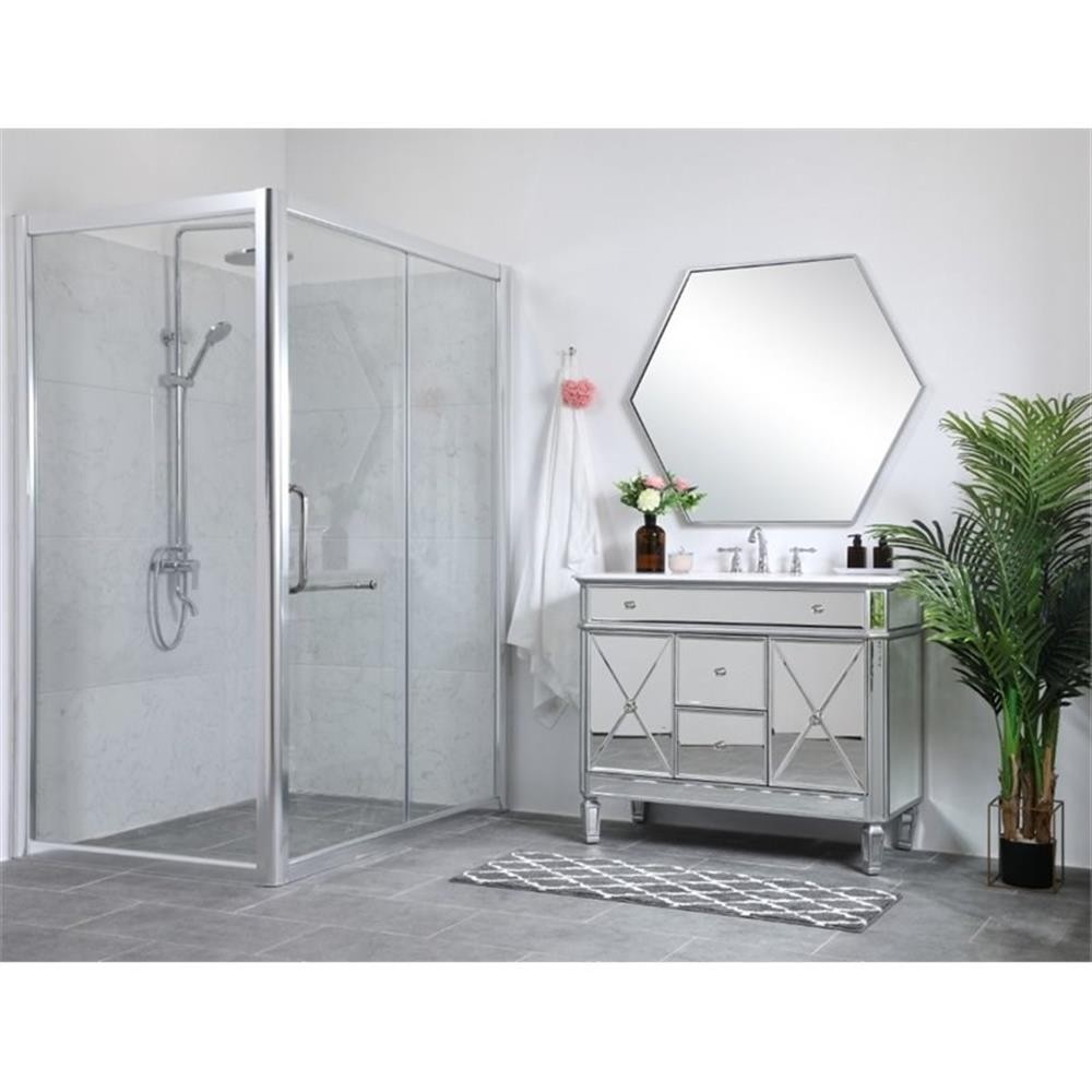 Elegant Decor Camille 42″ Single Marble Top Mirrored Bathroom Vanity in Silver