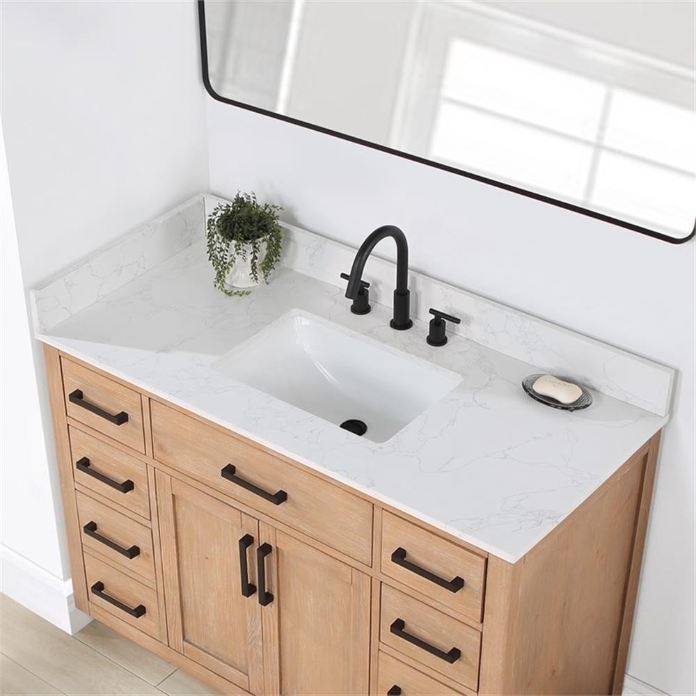 Pemberley Row Solid Wood Light Brown Vanity Rectangular 48″ Unassembled