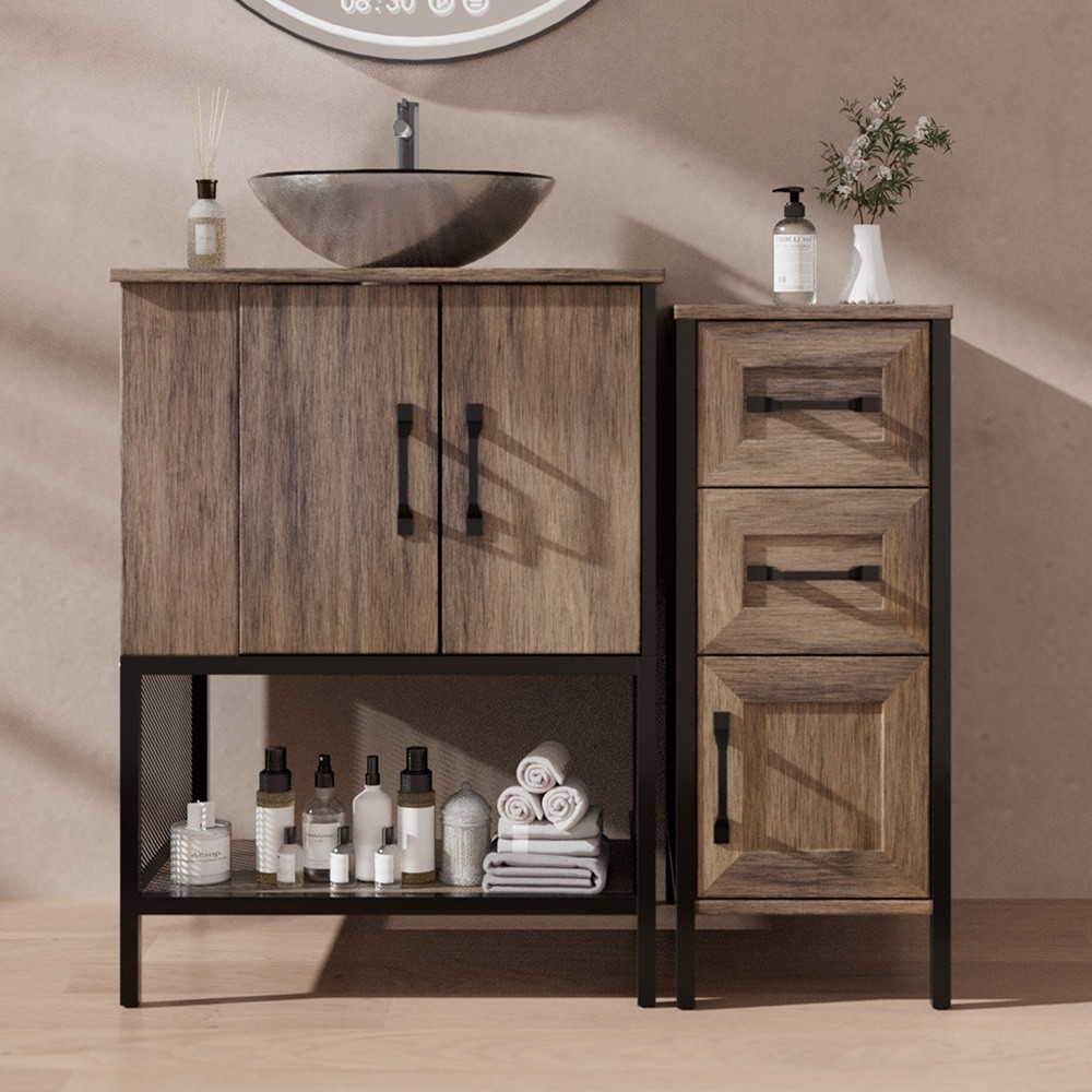 36 Inch Bathroom Vanity Cabinet with Vessel Sink NO Faucet Side Cabinet Grey