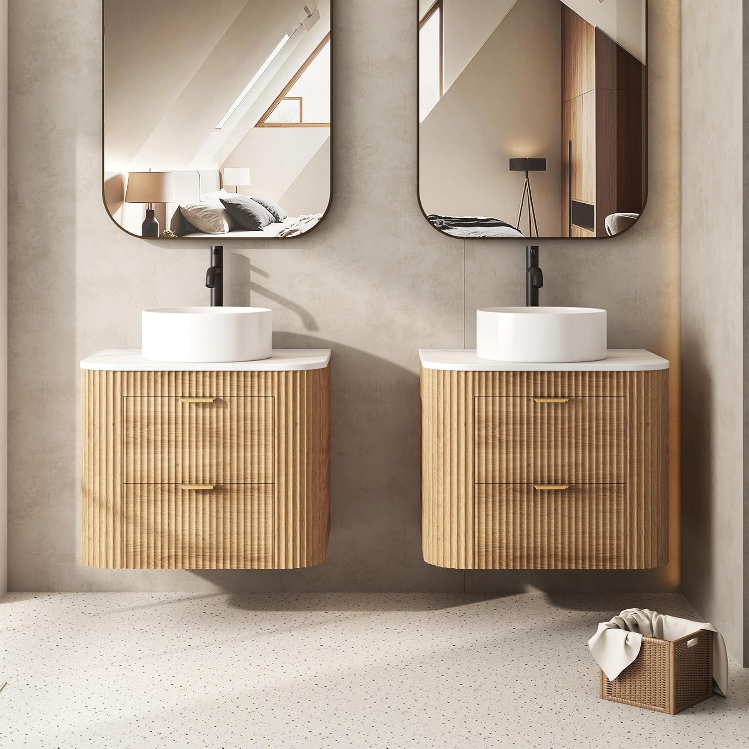 24 Inch Bathroom Vanity W/ Sink Floating Vanity W/ Ceramic Sink Combo Fluted