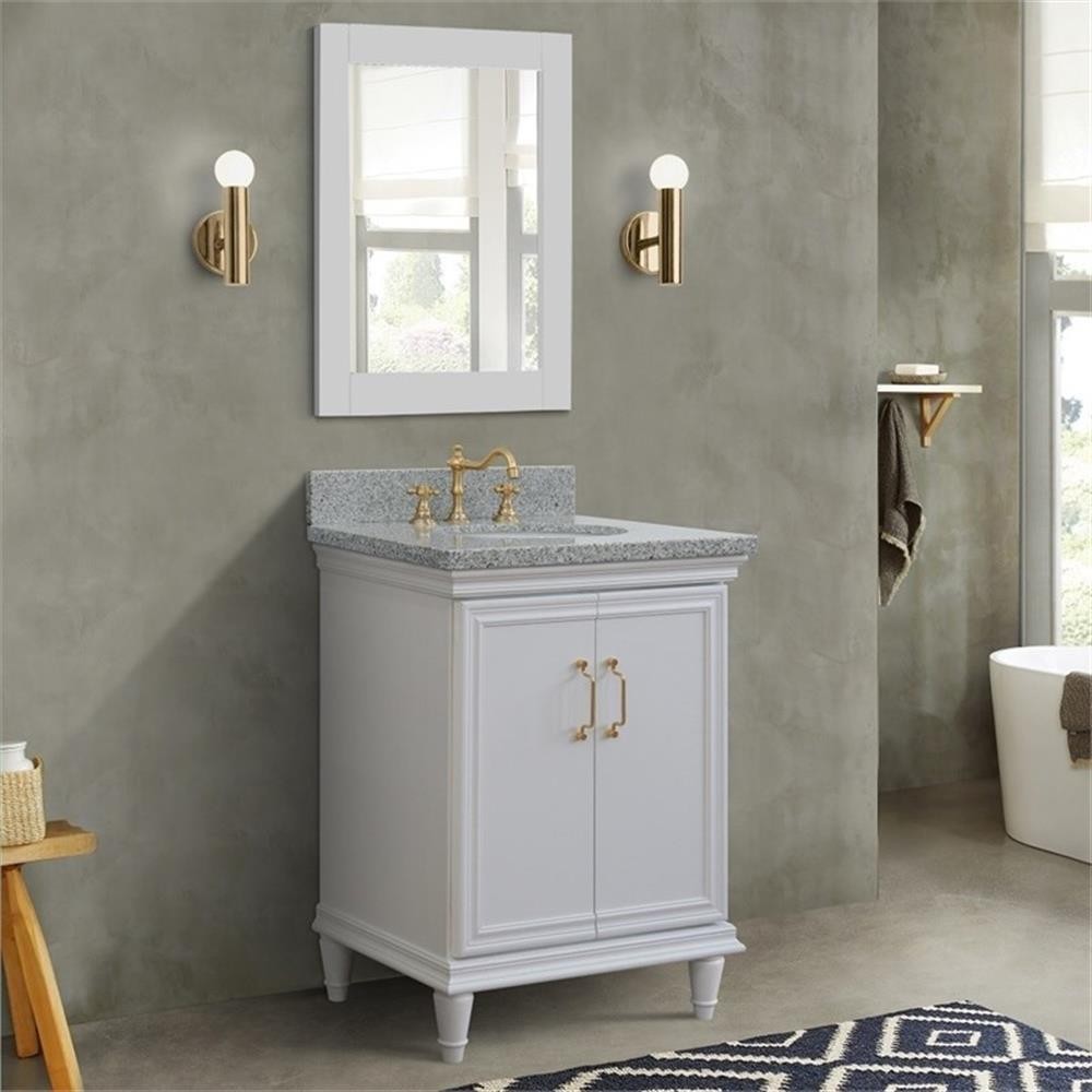 25 in. Single Wooden Vanity White with Gray Granite Oval Sink