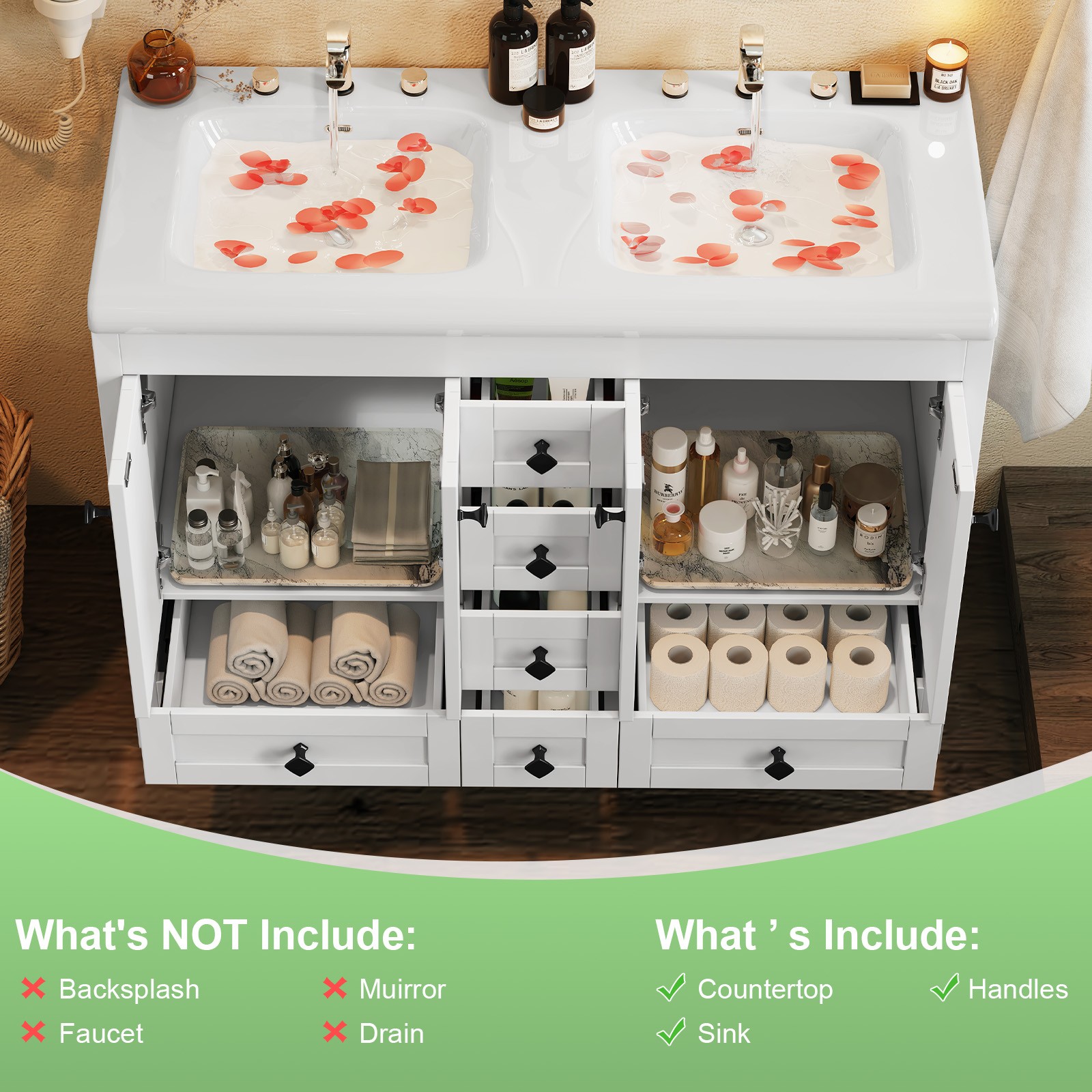 47 Inch Bathroom Vanity with Sink Freestanding Storage Cabinet with 6 Drawers