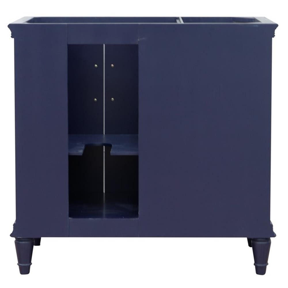 37 in. Single Wooden Vanity Blue White Carrara Oval Right Door.Right Sink