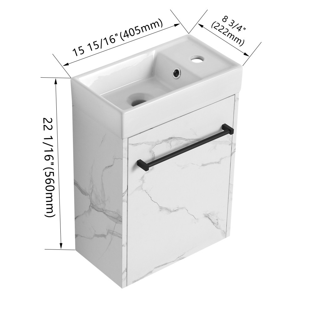 Floating Wall Mounted Bathroom Vanity W Ceramic Sink Soft Close Cabinet Door