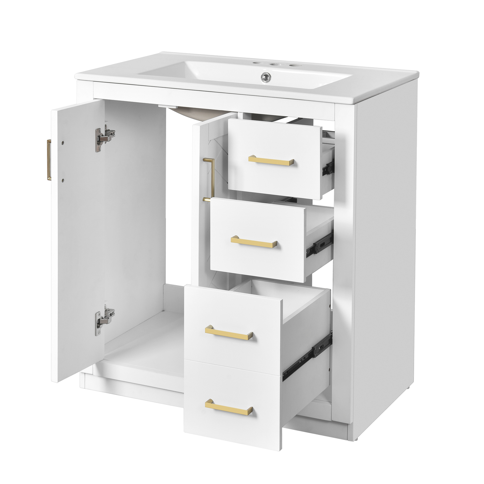 30” Freestanding Bathroom Vanity with Ceramic Sink 2 Doors and 3 Drawers White