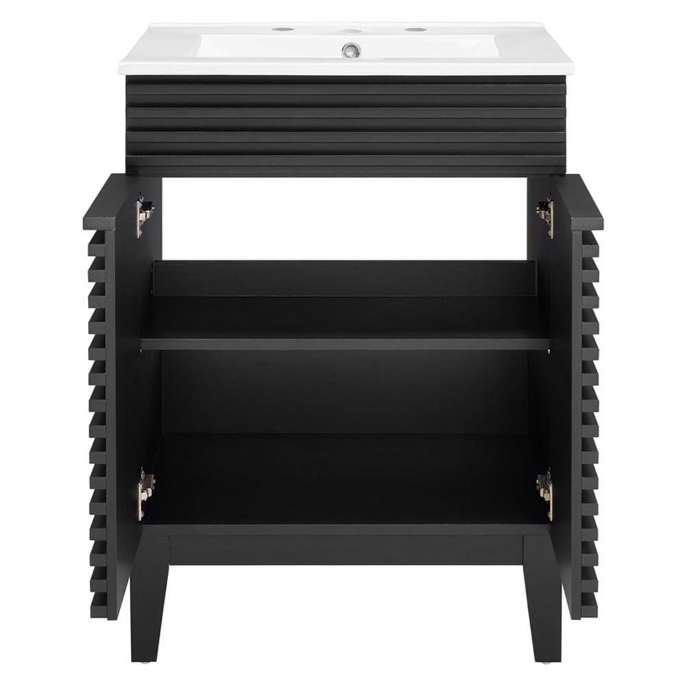 Modway Render Modern Style Wood Bathroom Vanity in Black and White