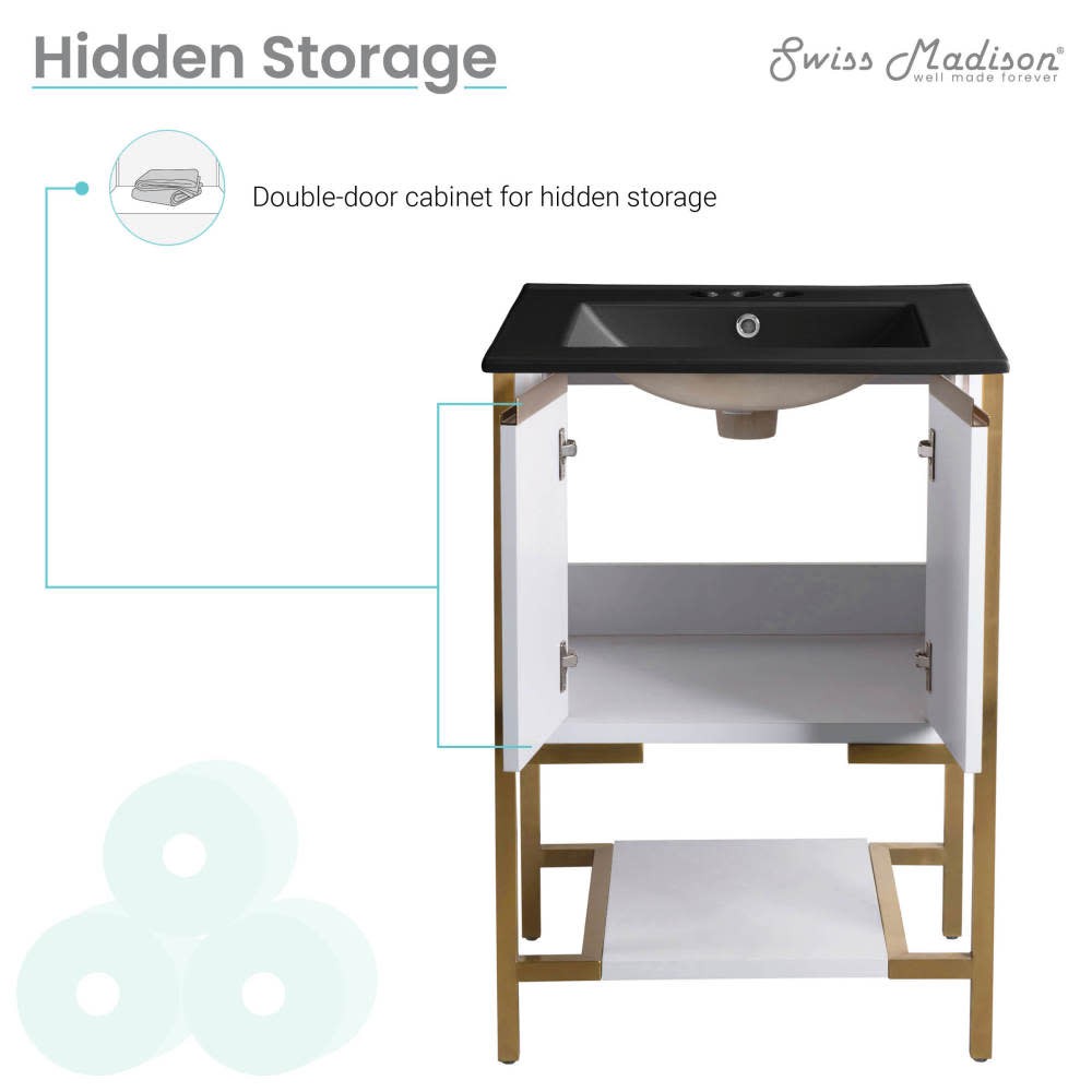 Swiss Madison SM-BV217-3 Marseille 24″ – White and Brushed Gold / White