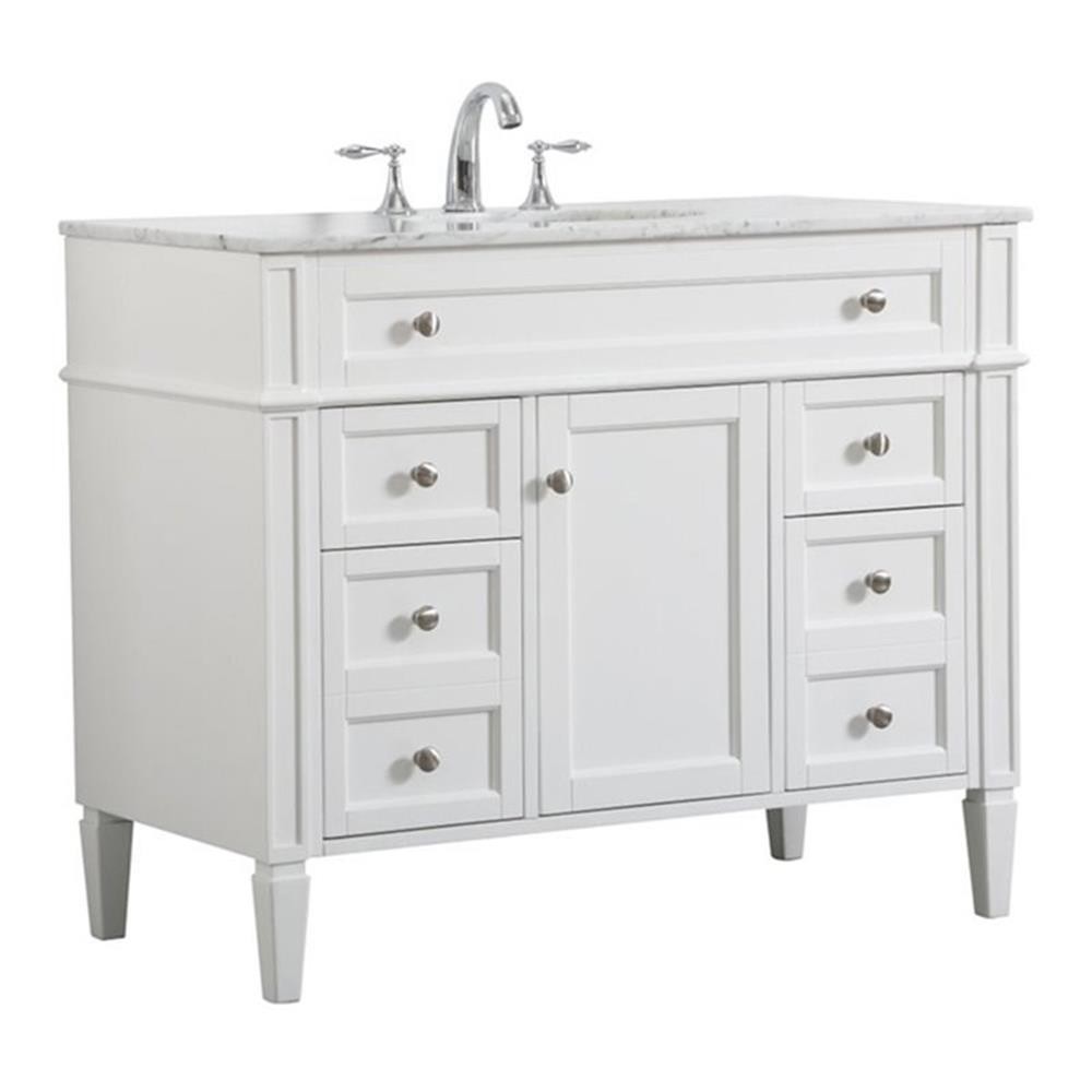 Elegant Decor Park Avenue 42″ Metal MDF Marble Single Bathroom Vanity in White