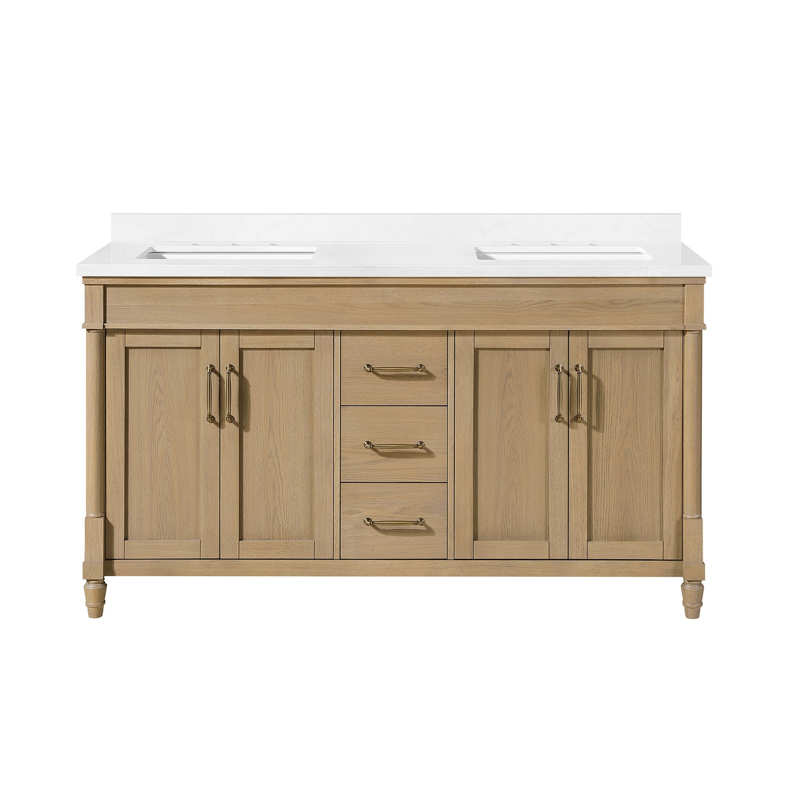 Salisbury 60″ Natural Birch Bathroom Vanity with White Countertop