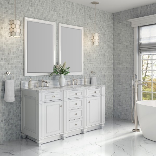 60″ James Martin Bristol 157-V60D-BW-3CAR Double Vanity Cabinet Carrara Top
