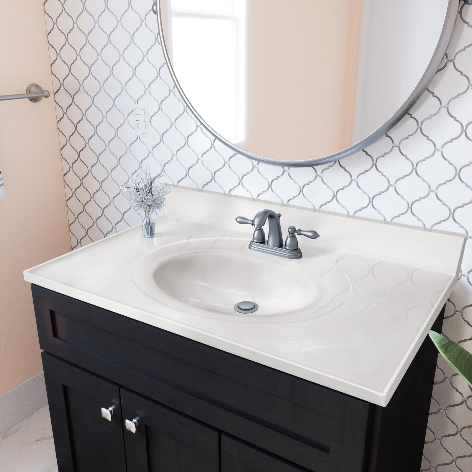 Pemberly Row Cultured Marble White on White Vanity Top (37″ x 22″)