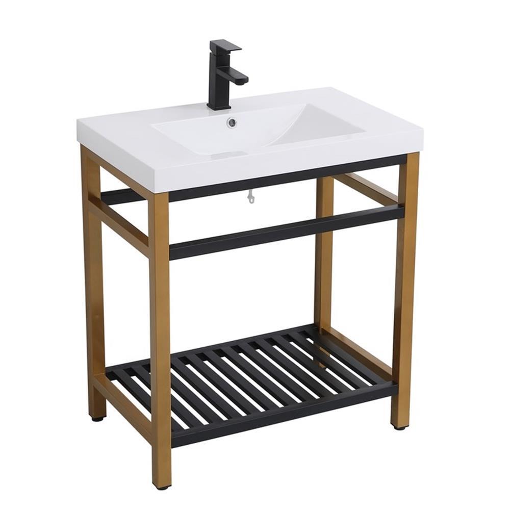Elegant Decor Raya 30″ Single Resin Top Metal Bathroom Vanity in Gold and Black