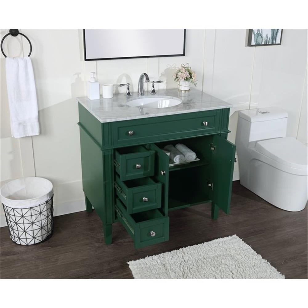Elegant Decor Park Avenue 36″ Metal MDF Marble Single Bathroom Vanity in Green