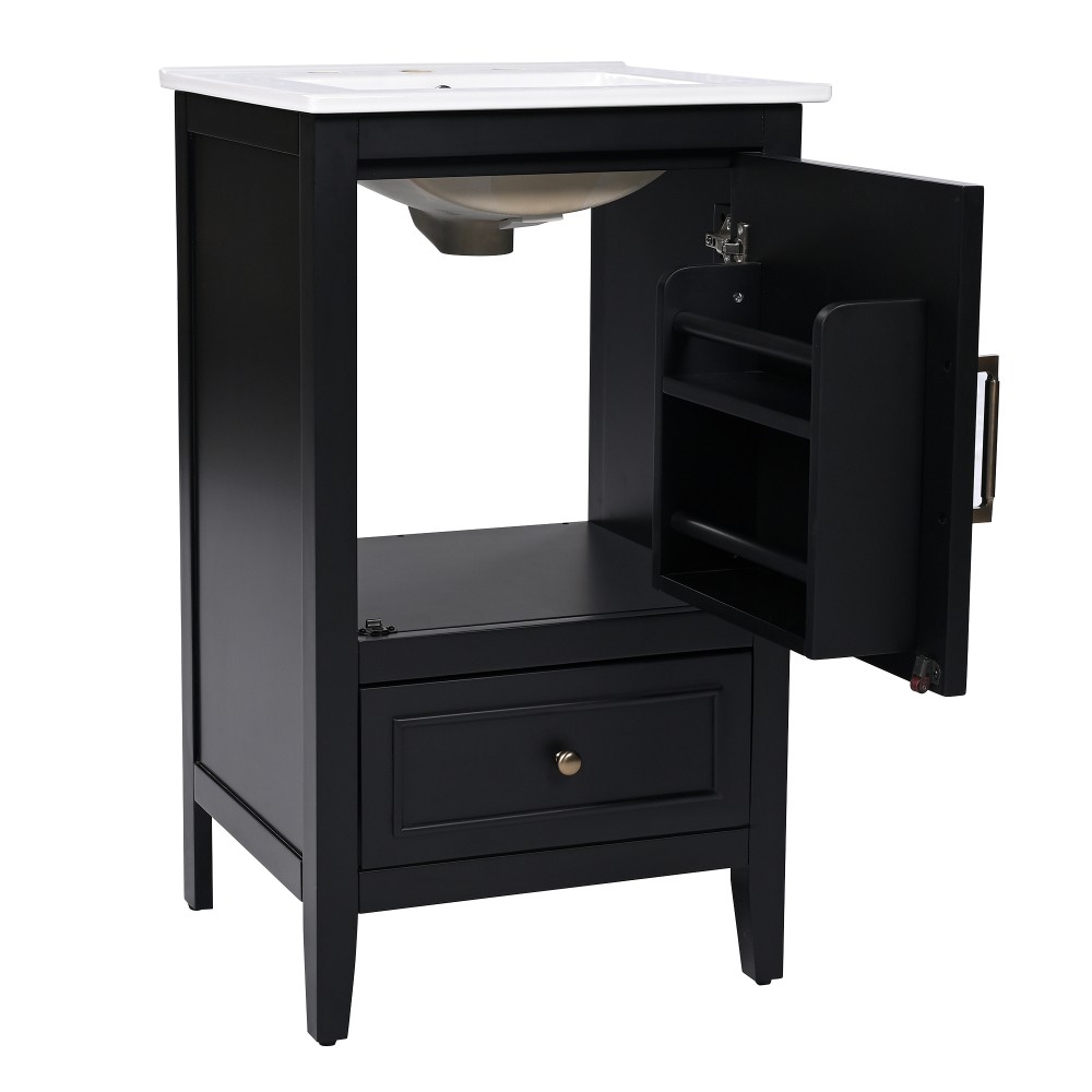 20″ Black Bathroom Vanity with Ceramic Sink Solid Wood MDF Cabinet