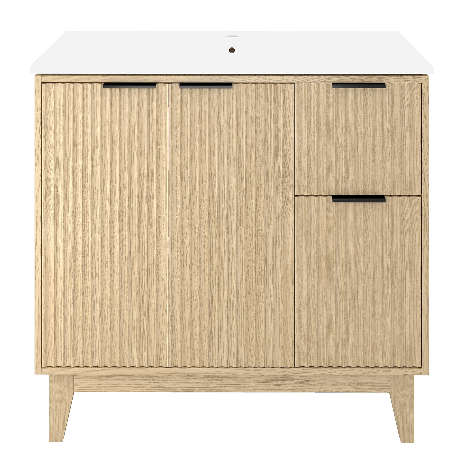 36″ Modern Light Oak Bathroom Vanity with Undermount Sink & Soft-Close Doors