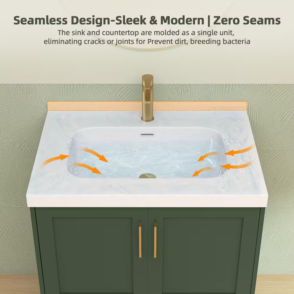 30 In. W X 22 In. D Solid Surface White Rectangular Bath Vanity Top with Single