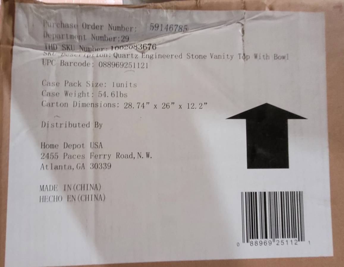 HDC Sparkling Gray 25″Wx22″D Engineered Marble Vanity Top Gray w/White sink 47C