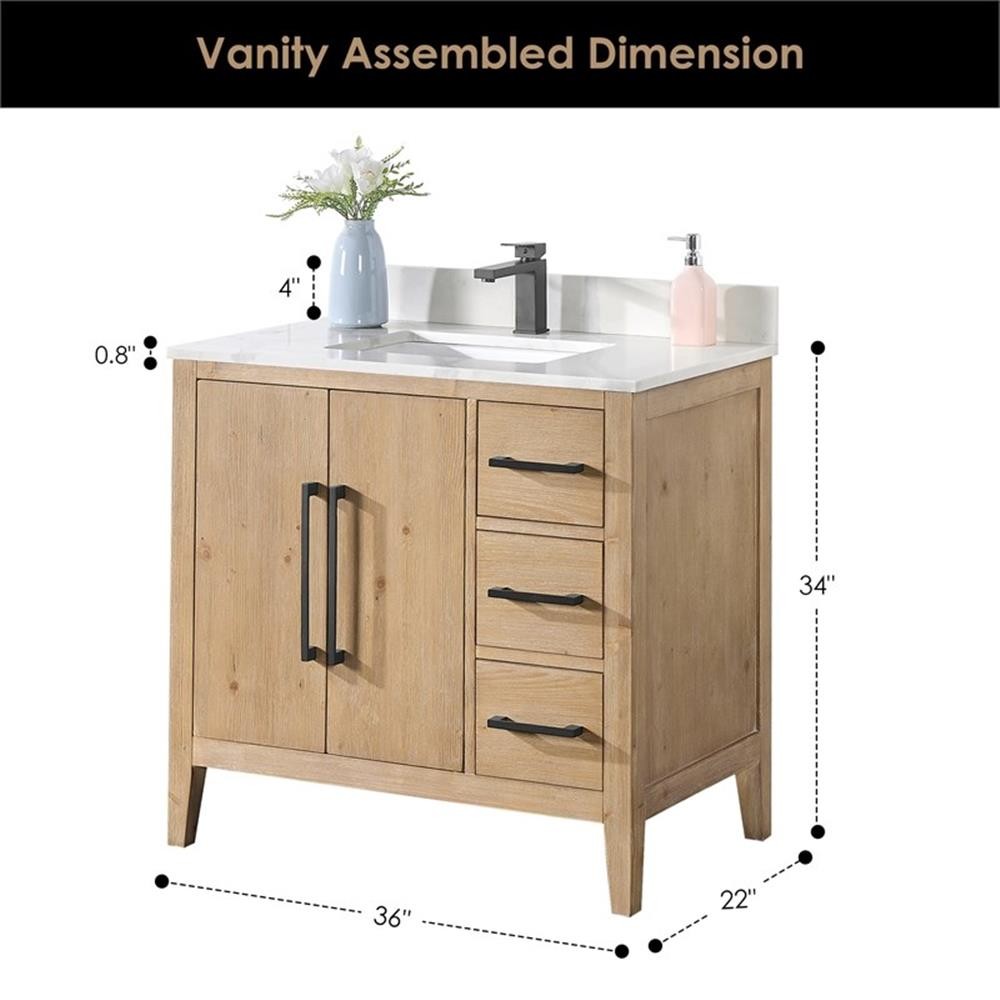 Laurel 36″ Wood Vanity in Weathered Fir Calacatta White Quartz Top with Mirror